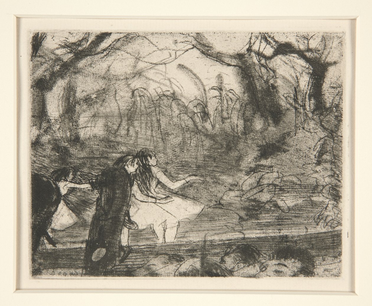På trinn III, 1877 (myk bakkeetsing og rulett på papir) av Edgar Degas