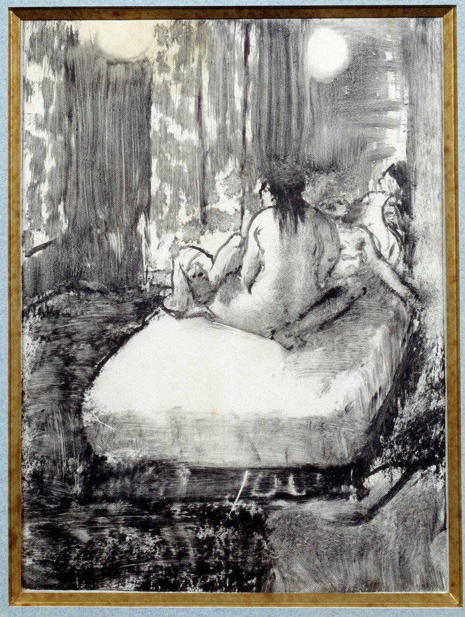 På sengen Monotype i svart blekk på kinesisk papir av Edgar Degas av Edgar Degas