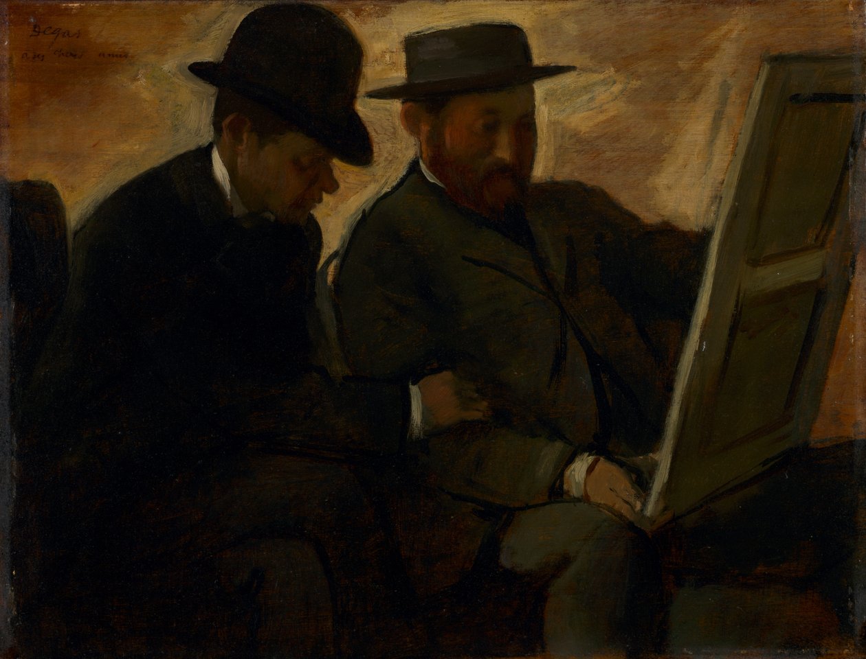 Paul Lafond og Alphonse Cherfils undersøker et maleri, ca. 1878-1880 av Edgar Degas