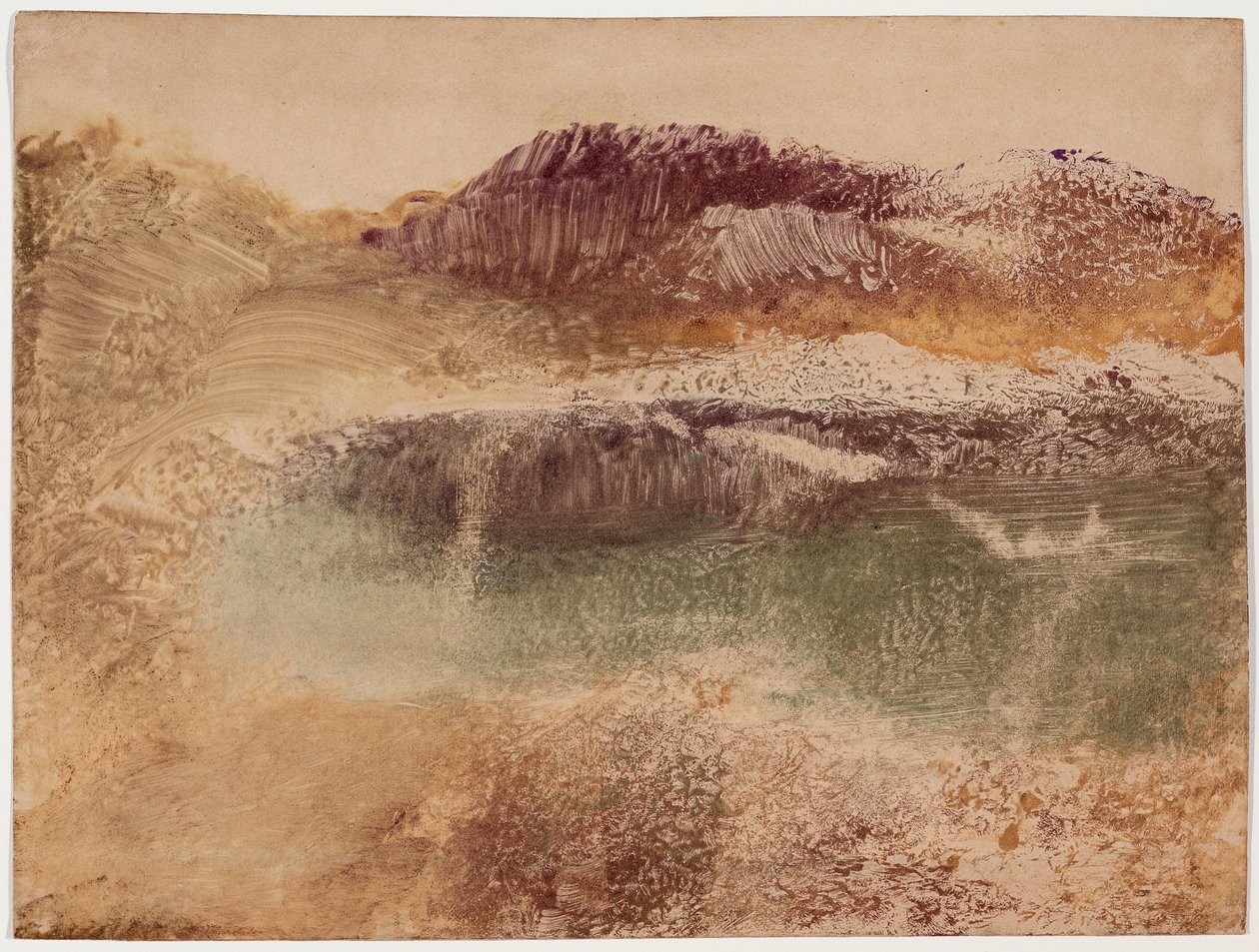 Paysage Roux, ca. 1890 (monotype på papir) av Edgar Degas