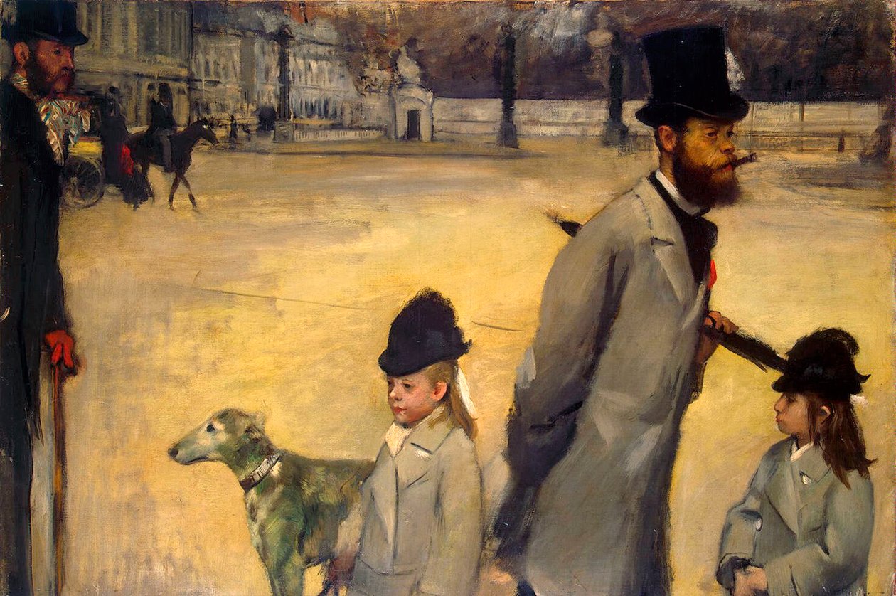 Place de la Concorde, Viscount Lepic og hans døtre krysser Place de la Concorde, 1875. av Edgar Degas
