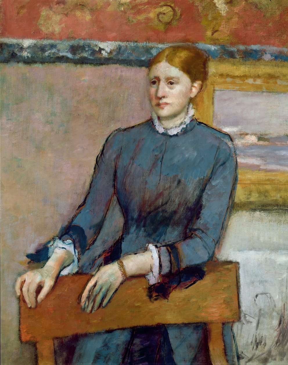 Portrett av Helene Rouart i hennes farsstudie, detalj av Helene, ca. 1886 olje på lerret av Edgar Degas