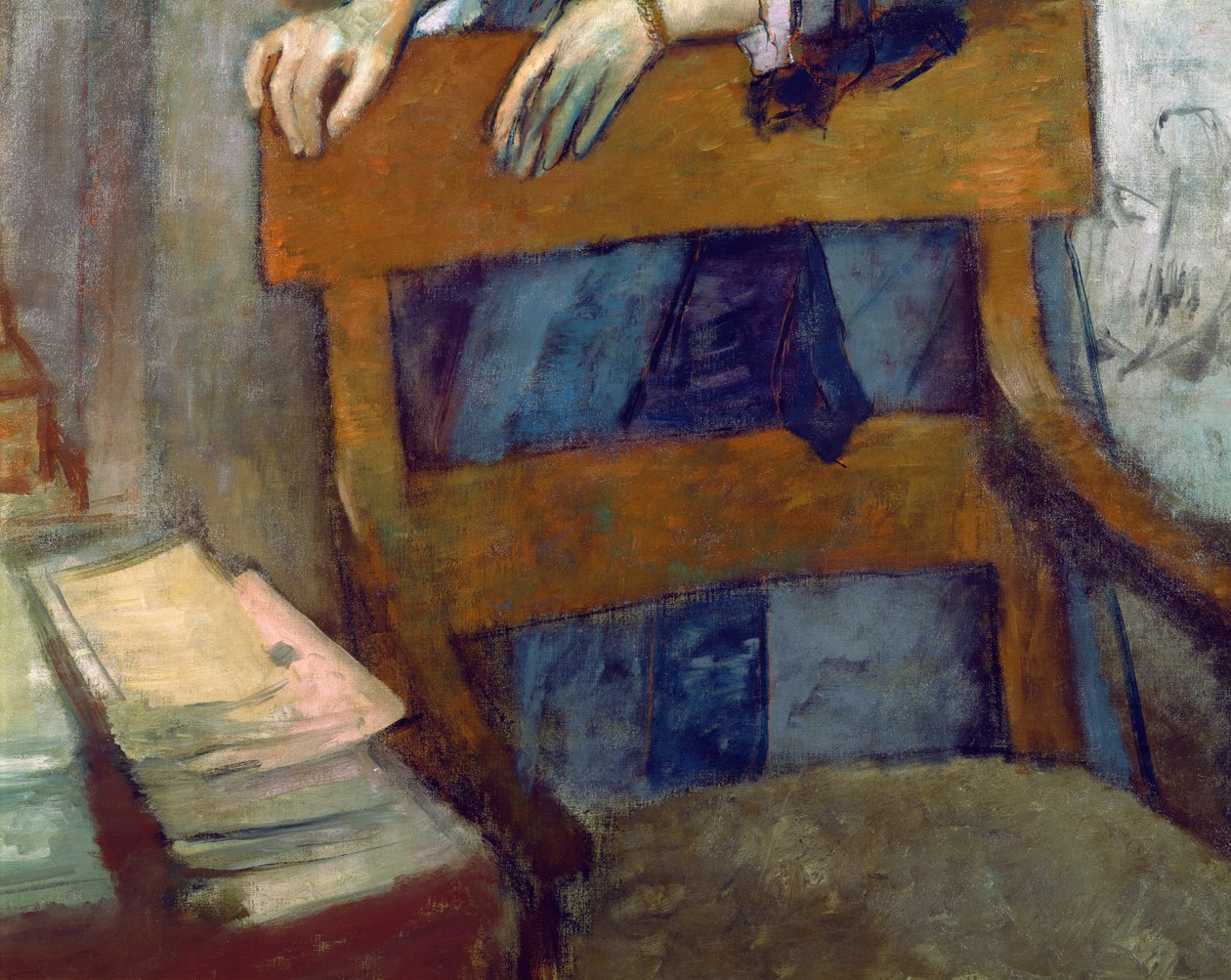 Portrett av Helene Rouart i hennes farsstudie, detalj av stolen, ca. 1886 (detalj av 9968) av Edgar Degas