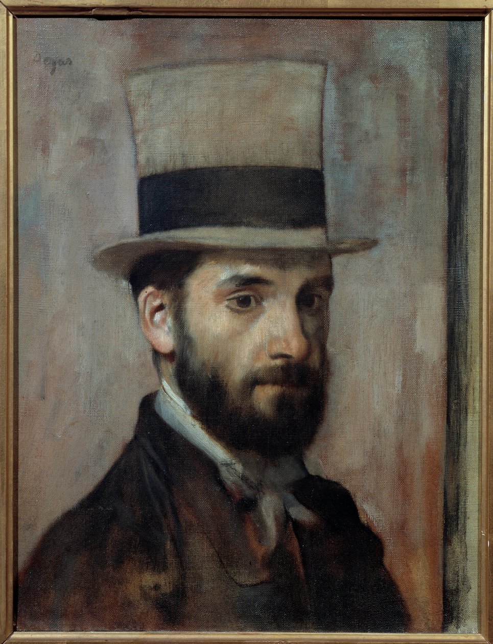 Portrett av Leon Joseph Florentin Bonnat (1833-1922) Maleren bærer en topphatt. Maleri av Edgar Degas (1834-1917) 1863 Søn. 0,43x0,36 m Bayonne, Musee Bonnat - Portrett av Leon Joseph Florentin Bonnat (1833-1922). Kunstneren bærer en topphatt. Maleri b av Edgar Degas