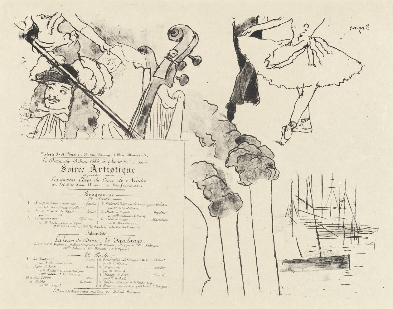 Program for det kunstneriske soiree-programmet for kvelden til tidligere studenter ved Lycée de Nantes, 18. av Edgar Degas