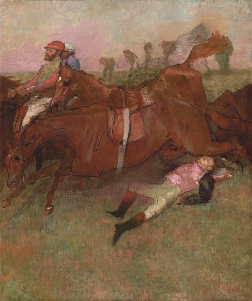 Scene fra hinderløpet: den falne jockeyen av Edgar Degas