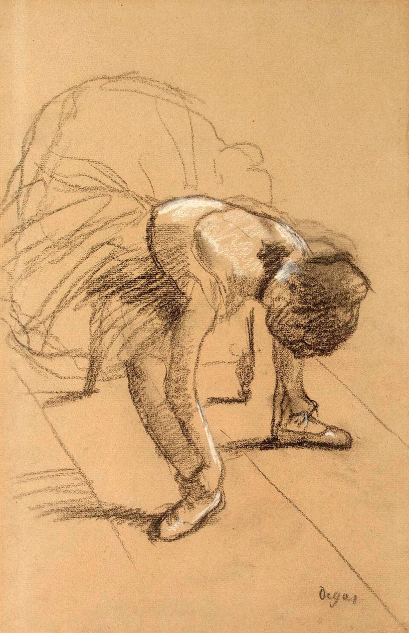 Sittende danser som justerer skoene sine, c1876. av Edgar Degas