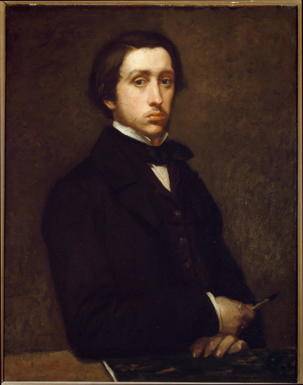 Selvportrett eller Degas med kullholder (olje på papir montert på lerret av Edgar Degas