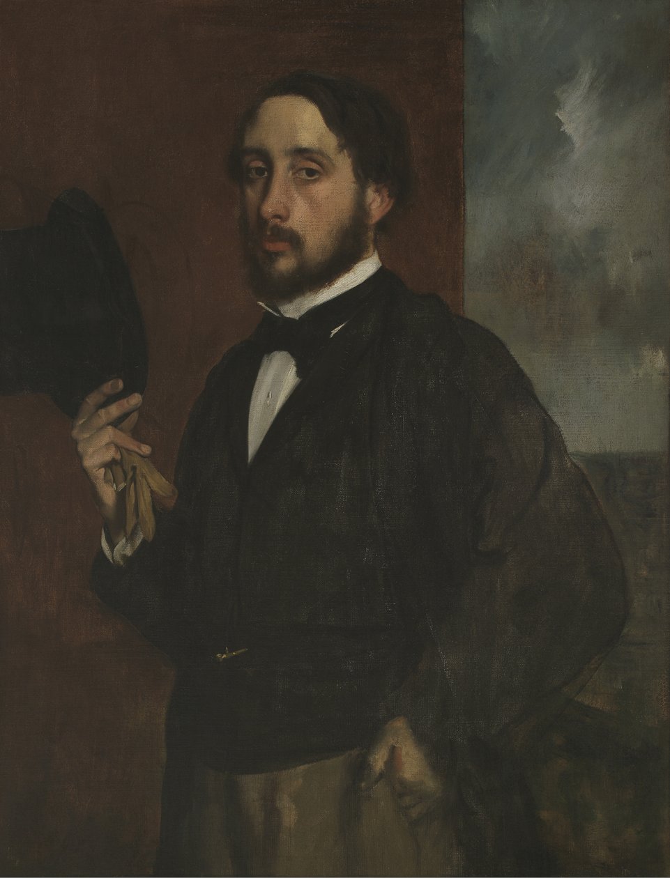 Selvportrett med hevet hatt, ca 1863 av Edgar Degas