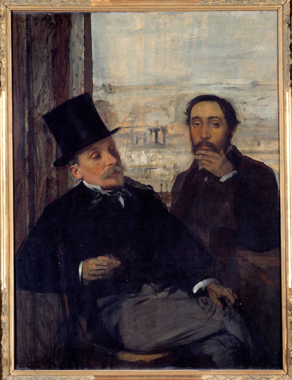 Selvportrett med maleren Evariste de Valernes (1816-1896) Edgar Degas representerte seg selv til høyre. Maleri av Edgar Degas (1834-1917) 1865 Søn. 1,16x0,89 m Paris, musee d