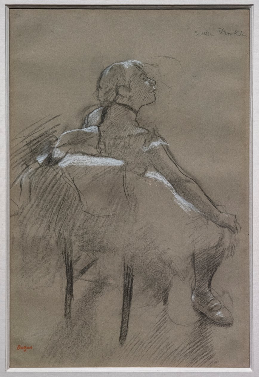 Sittende danser (Nelly Frankly). Omkring 1880. Kull hevet med hvitt kritt på papir. Spesiell samling. av Edgar Degas