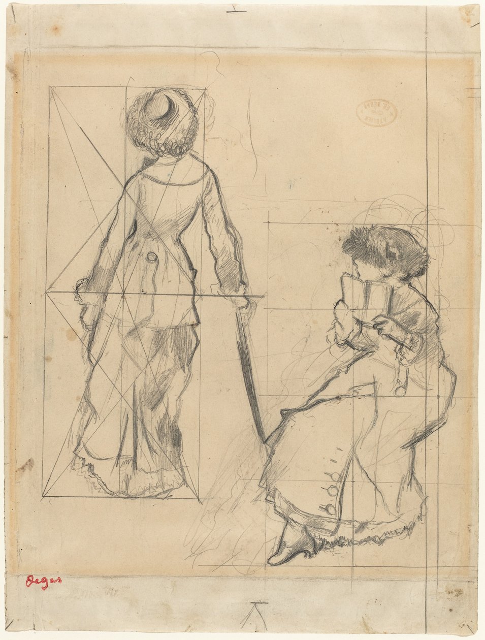 Studie for Mary Cassatt ved Louvre [recto], ca. 1879. av Edgar Degas