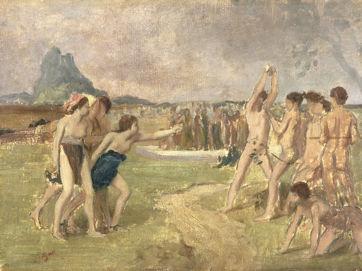 Studie for The Young Spartans Exercising, ca. 1860-61 (olje på papir montert på panel) (se 3354) av Edgar Degas