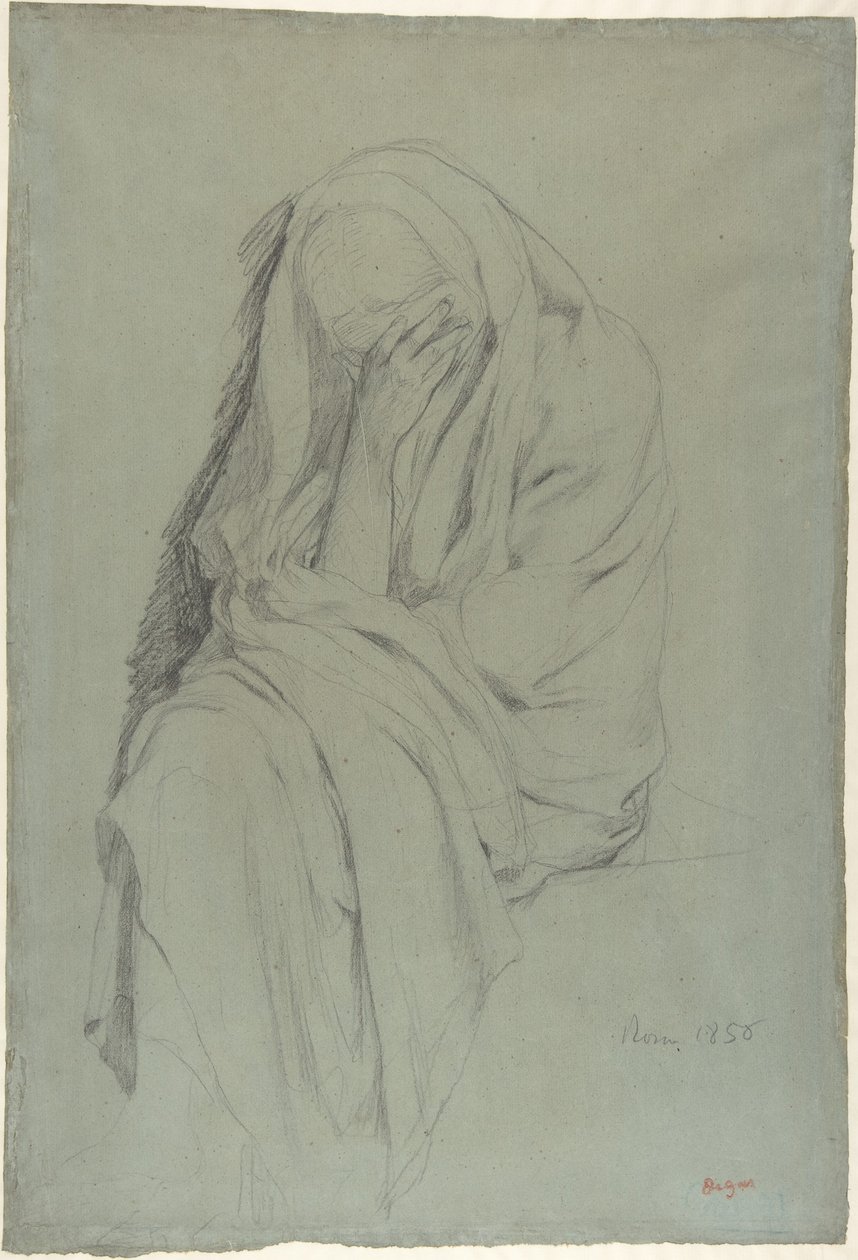 Studie til Gammel italiensk kvinne (recto); draperistudie (verso) av Edgar Degas