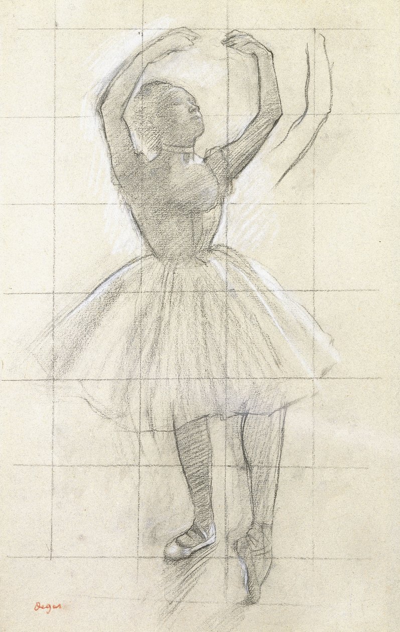 Studie for en danser som poserer, fra et fotografi, ca. 1874 av Edgar Degas