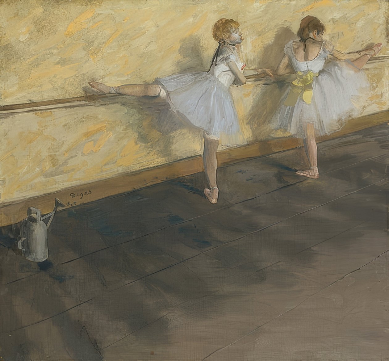 Dansere øver på stangen. 1877 av Edgar Degas