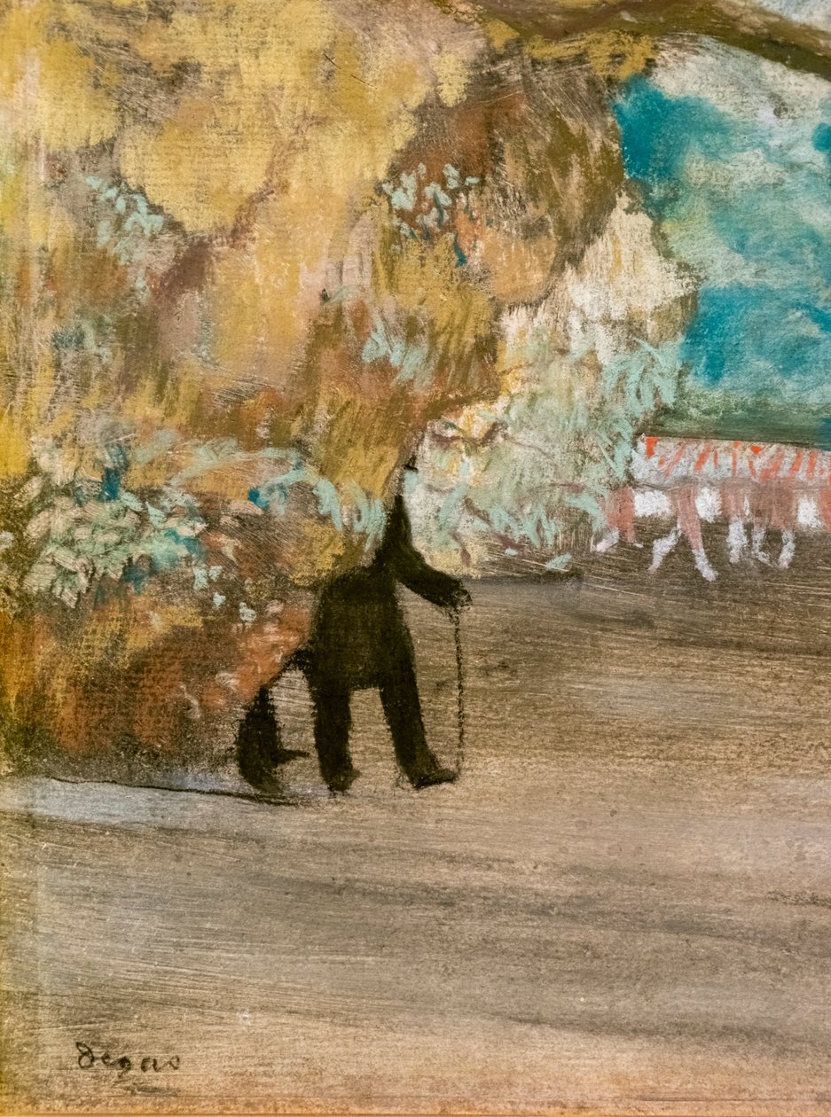 The Curtain (detalj). Rundt 1881. Pastell på kull og monotypi, festes på papp. av Edgar Degas