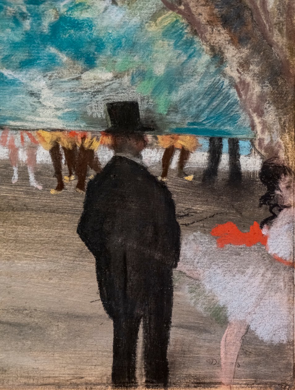 The Curtain (detalj). Rundt 1881. Pastell på kull og monotypi, festes på papp. av Edgar Degas