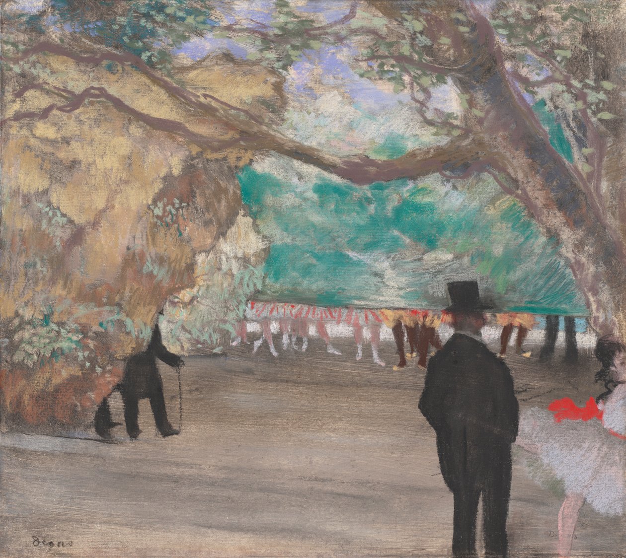 The Curtain, ca. 1880 (pastell over kull på lagt papir montert om bord) av Edgar Degas