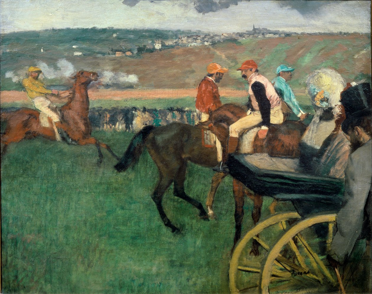 Race Course, amatørjockeyer nær en vogn av Edgar Degas