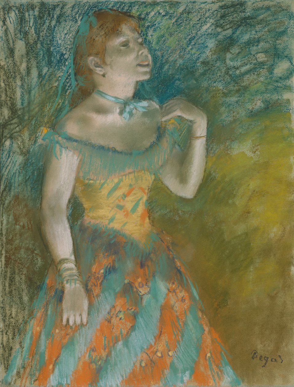 The Singer in Green, ca. 1884 (pastell på lyseblått papir) av Edgar Degas