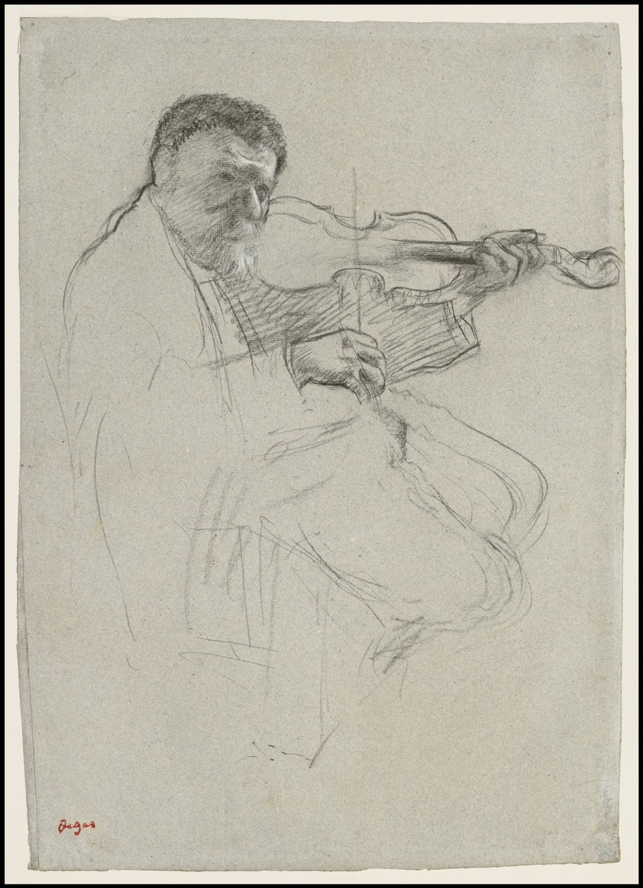 Fiolinisten, Studie for "The Rehearsal", ca.1879 av Edgar Degas