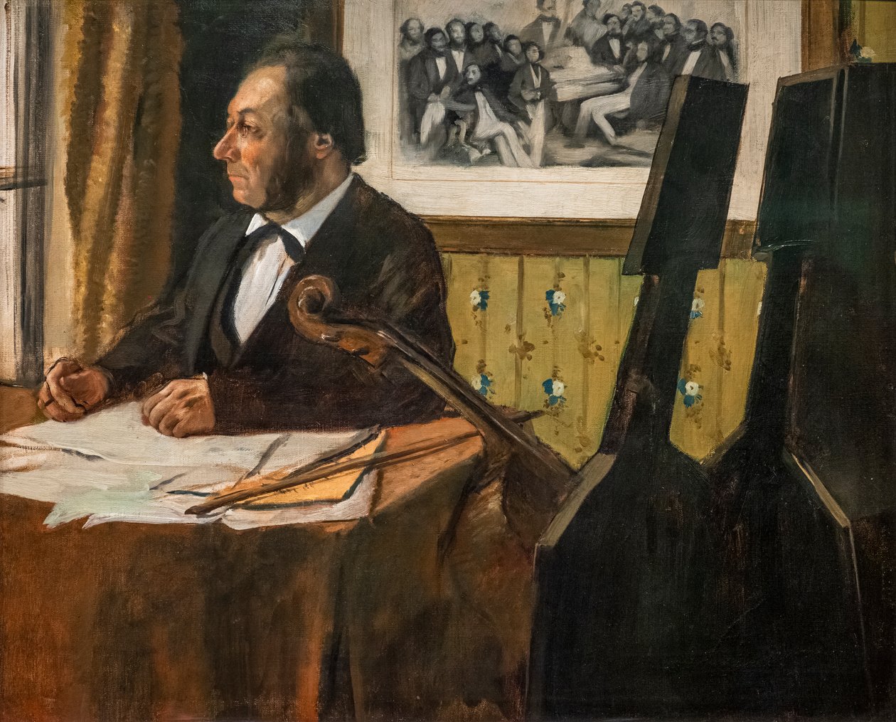 Cellisten Louis-Marie Pilet. Rundt 1868-1869. Olje på lerret. av Edgar Degas