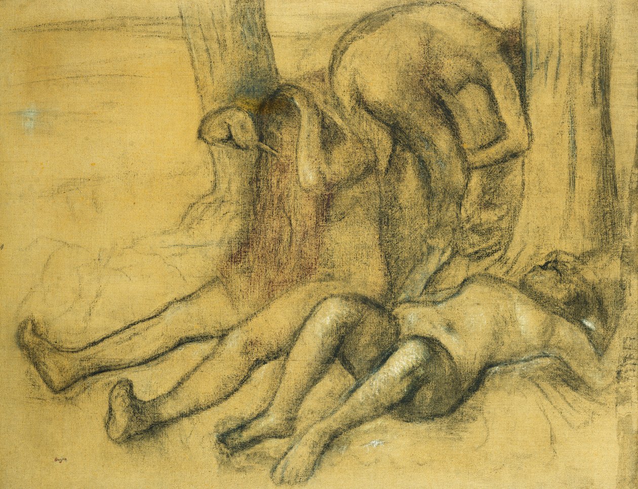 Tre badere under et tre; Tre badere under et tre, ca. 1894 av Edgar Degas