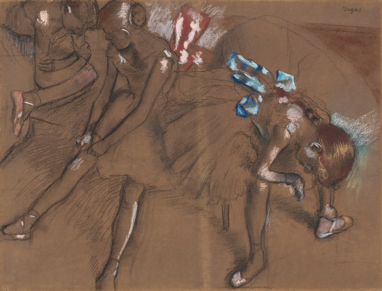 Tre dansere hviler, ca. 1880 av Edgar Degas