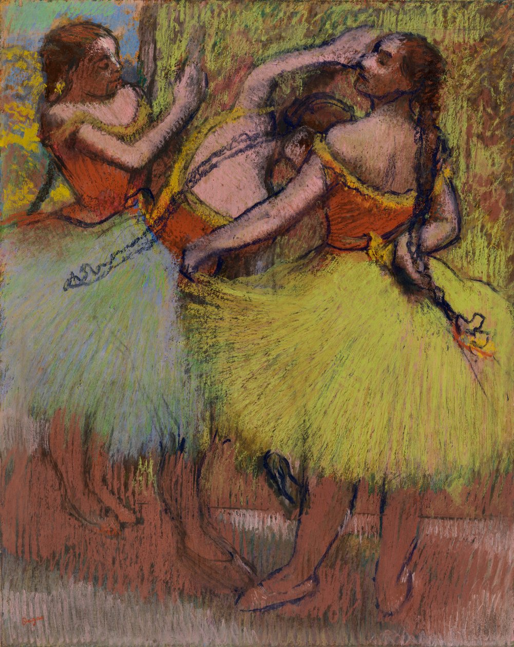 Tre dansere med hår i fletter av Edgar Degas