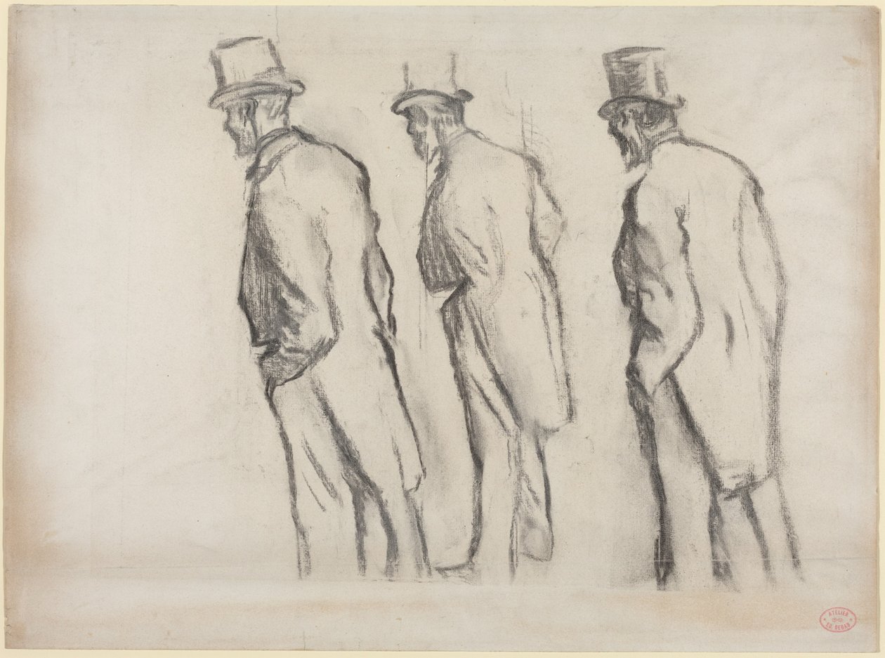 Tre studier av Ludovic Halévy stående av Edgar Degas