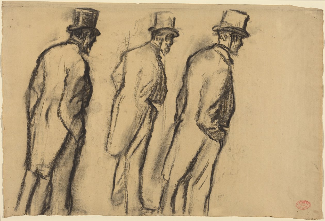 Tre studier av den stående Ludovic Halévy av Edgar Degas