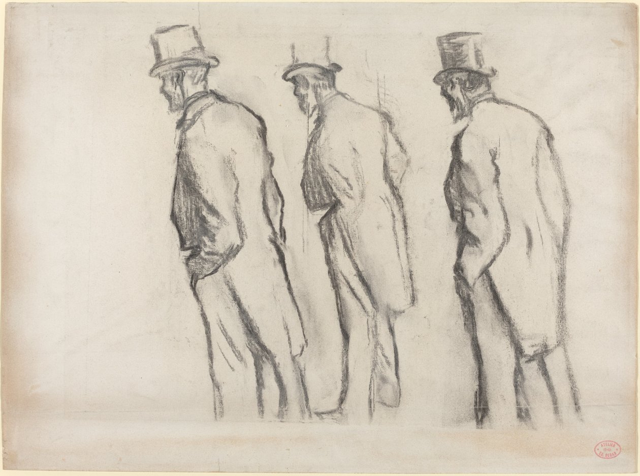 Tre studier av Ludovic Halévy stående av Edgar Degas