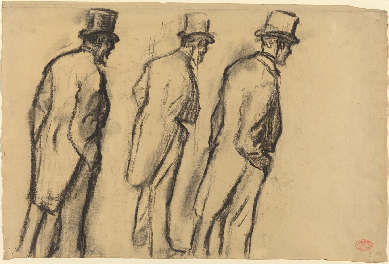 Three Studies of Ludovic Halévy Standing, ca. 1880 (kull på brunfarget papir) av Edgar Degas
