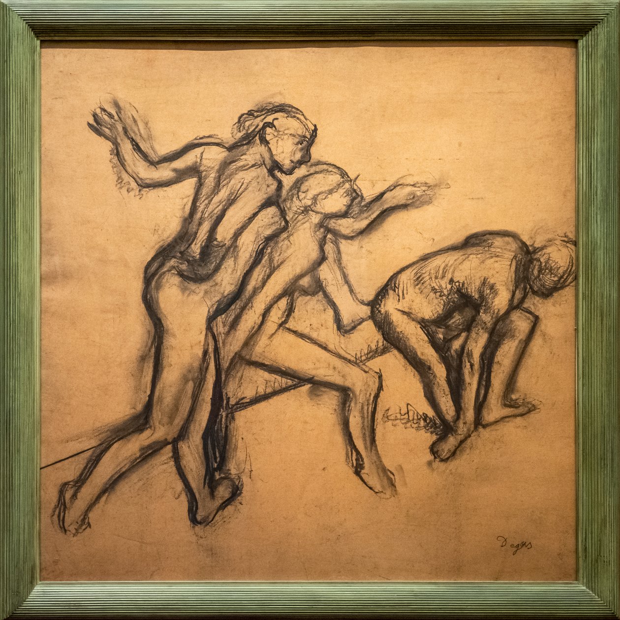 Tre nakne dansere. 1895-1900. Kull på kalkerpapir. av Edgar Degas