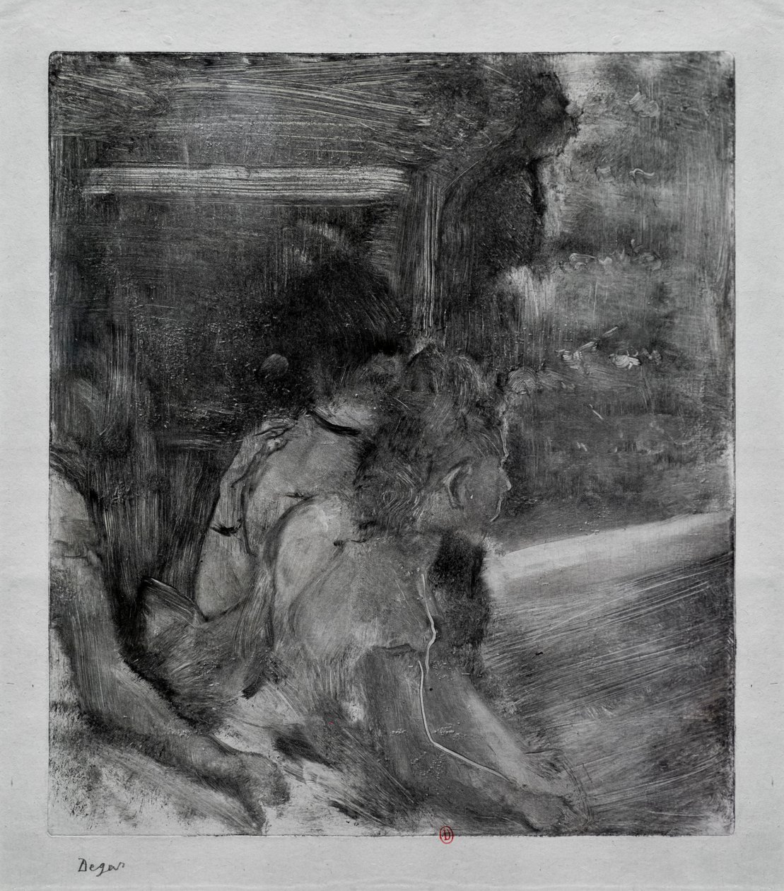 Til teateret. Rundt 1878. Monotype har svart blekk fra Kina. av Edgar Degas