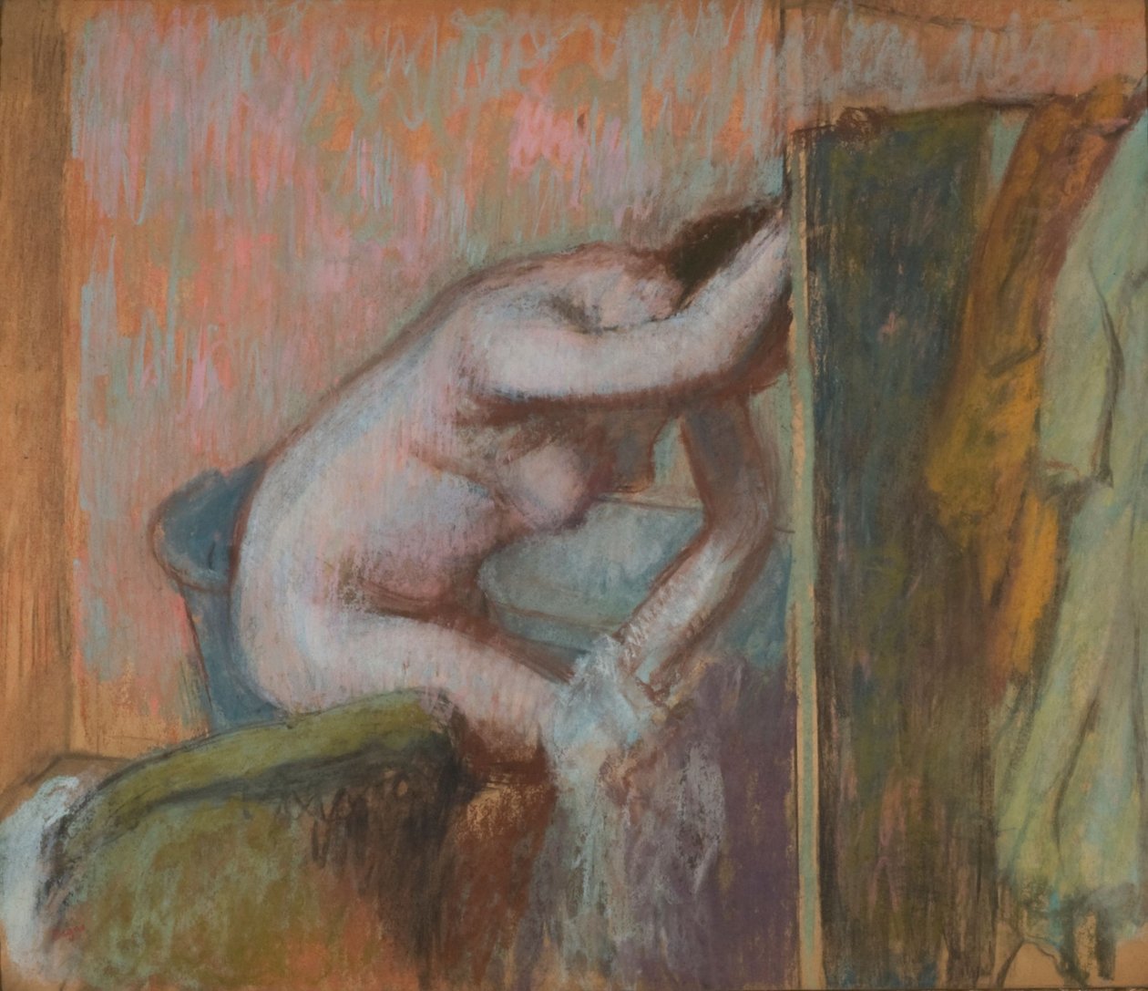 Toilette etter badet, ca. 1888 (pastell på papp) av Edgar Degas