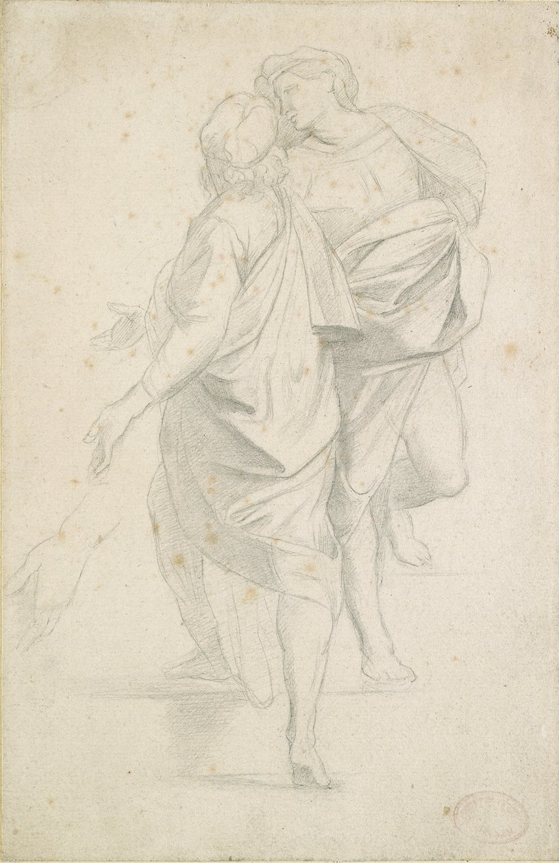 To skikkelser som står på en trappetur, etter Raphael, c1853-54 av Edgar Degas