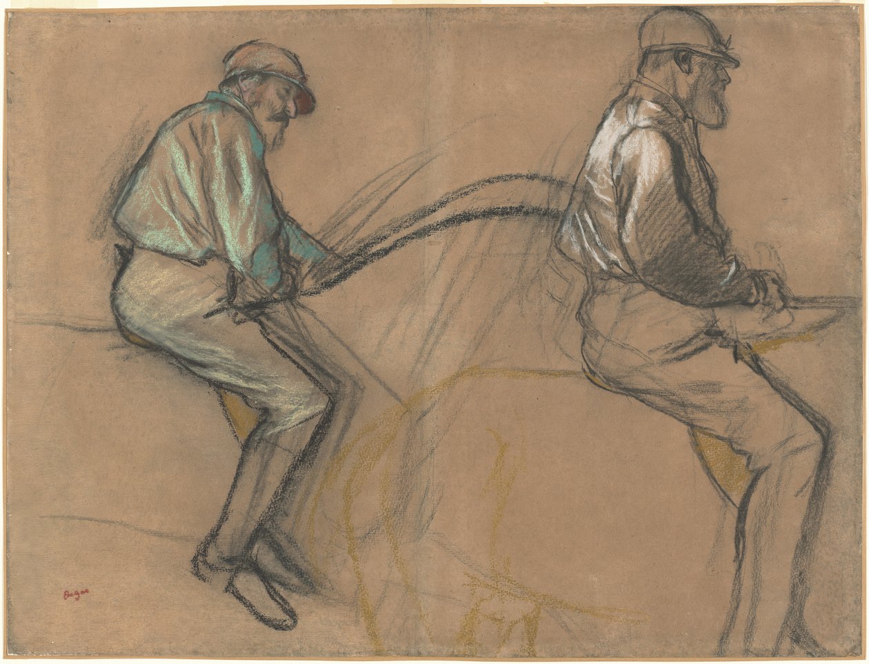 Two Studies of a Jockey, ca. 1884 (kritt, kull og pastell på brunt papir) av Edgar Degas