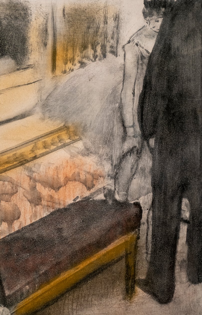 To menn og to dansere (detalj). Rundt 1876-1877. Pastell på monotypi. av Edgar Degas