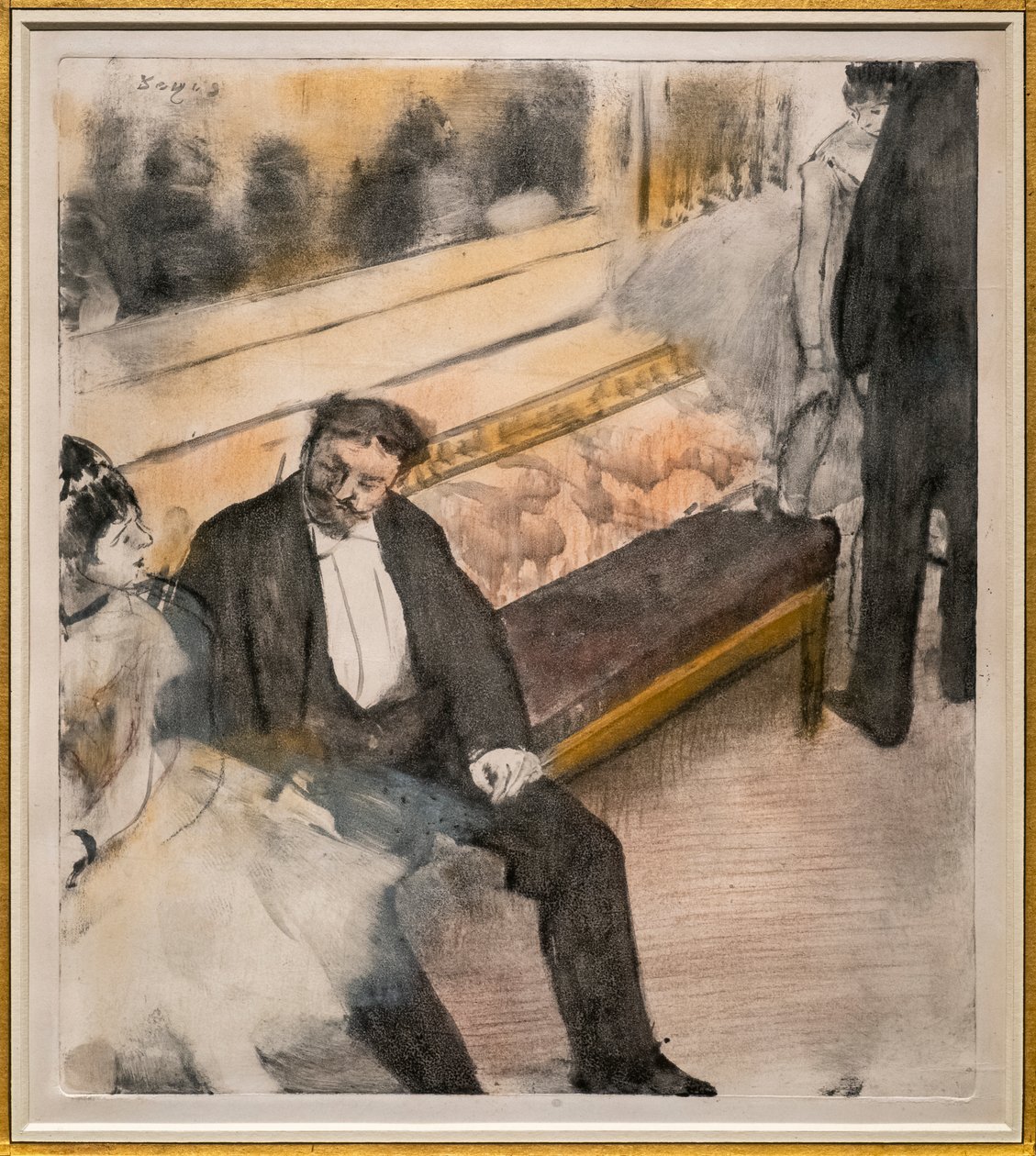 To menn og to dansere. Rundt 1876-1877. Pastell på monotypi. av Edgar Degas