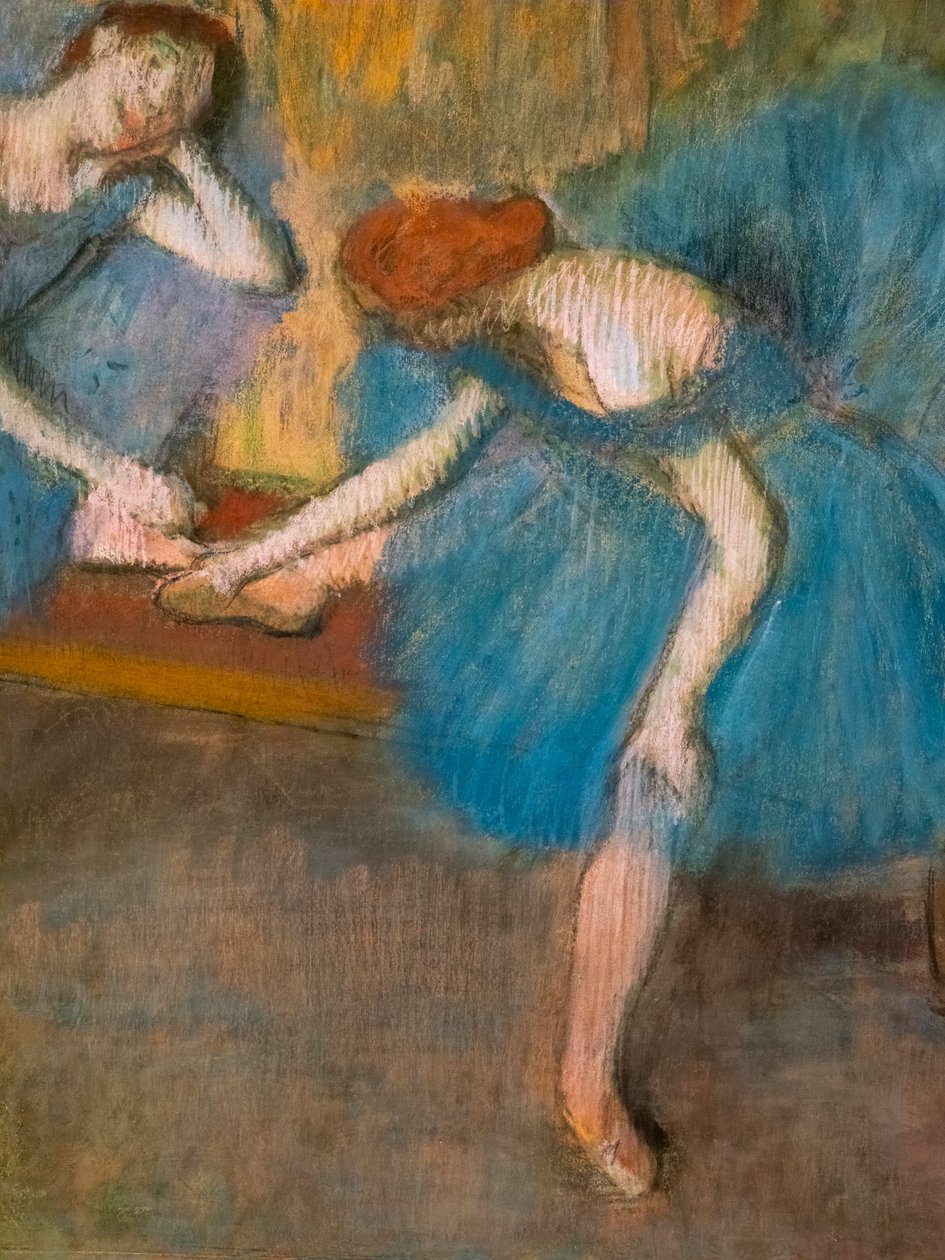 To hvilende dansere (også kjent som "Blå dansere") (detalj). Omkring 1898. Pastell på fint velinpapir. av Edgar Degas