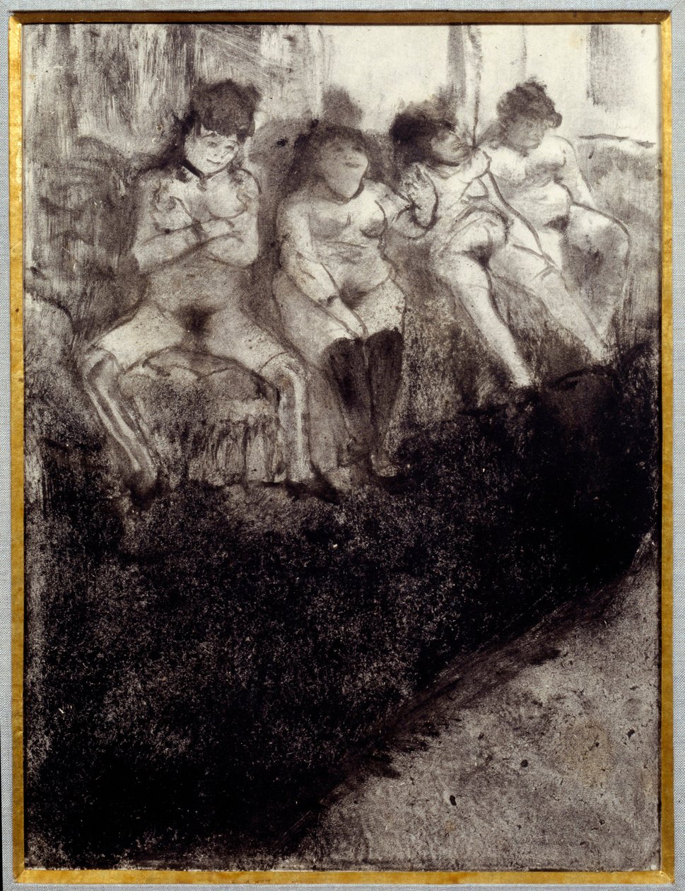 Venter på andre versjon. Det er prostituerte som venter på kunder på et bordell. Maleri av Edgar Degas av Edgar Degas