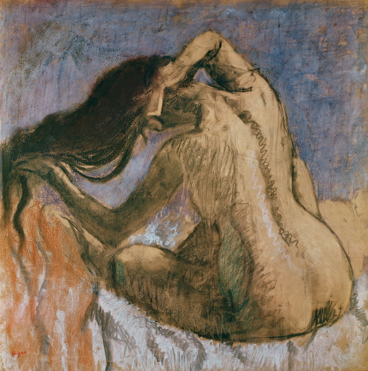 Kvinne som kjemmer håret, 1905-10 (pastell på papir) av Edgar Degas
