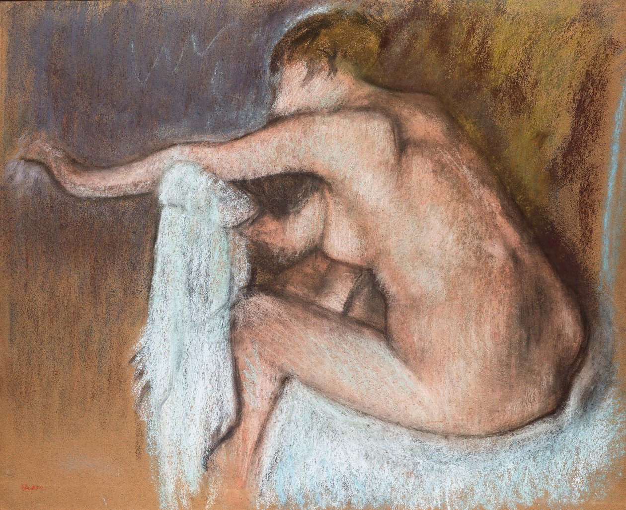 Kvinne som tørker armen; Kvinne som tørker armen, ca. 1884 av Edgar Degas