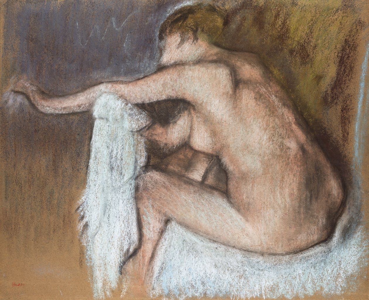 Woman Drying her Arm, ca. 1884 (pastell på brunpapir) av Edgar Degas