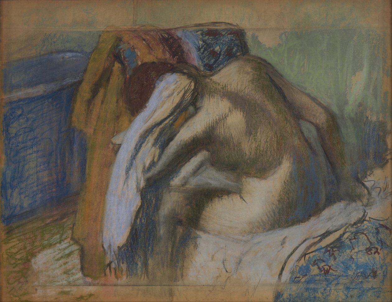 Kvinne som tørker håret etter badet av Edgar Degas