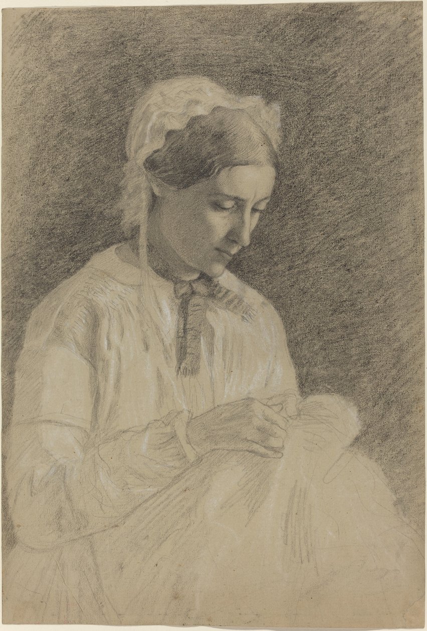 Kvinne broderer av Edgar Degas