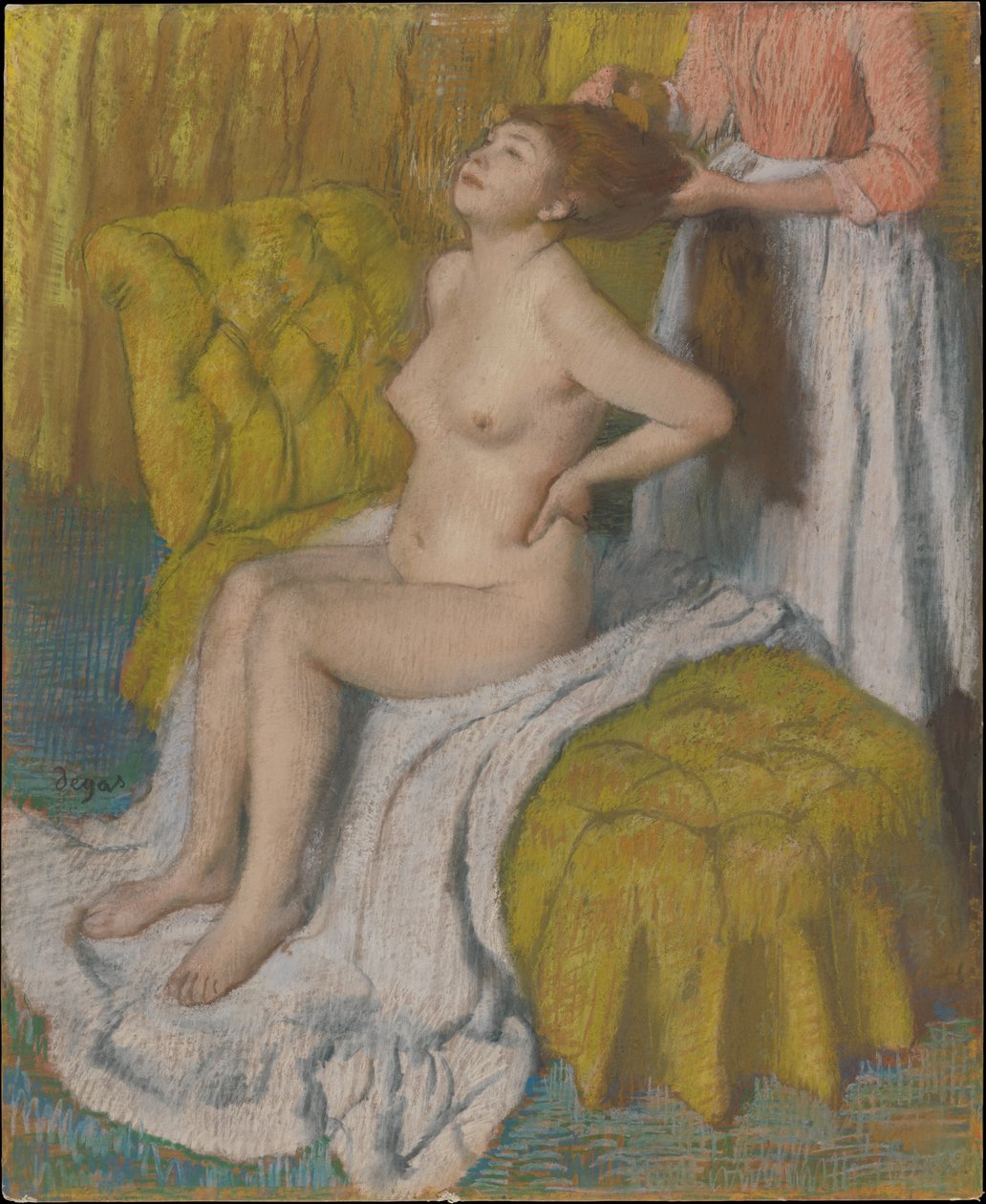 Kvinne som får håret gredd av Edgar Degas