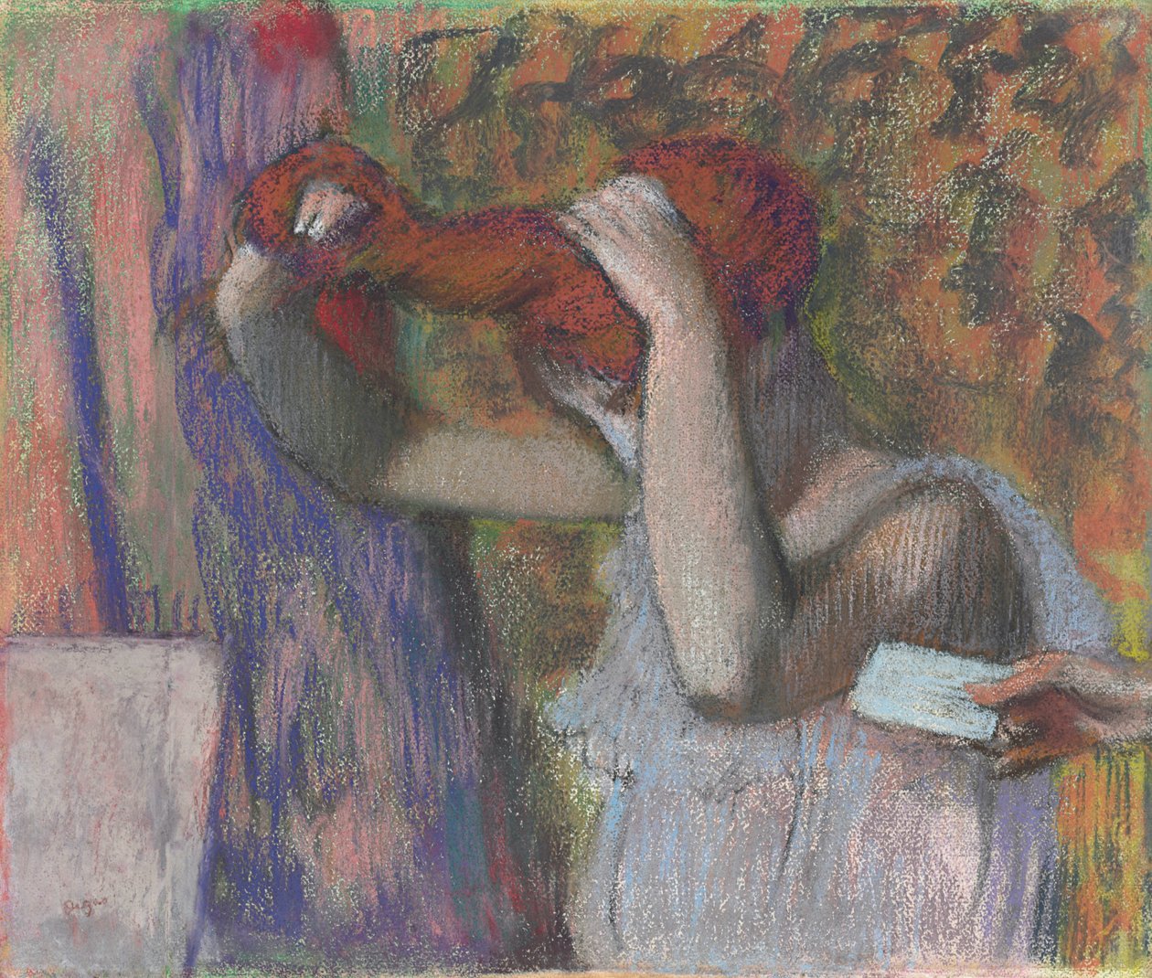 Kvinne som styler håret hennes, brevet; Kvinne som kjemmer håret, brevet, ca. 1888-1892 av Edgar Degas